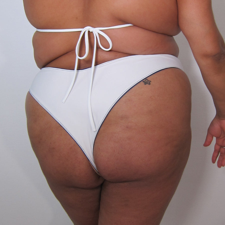 LAILA Bikini Bottoms : White Lycra & Navy Touch