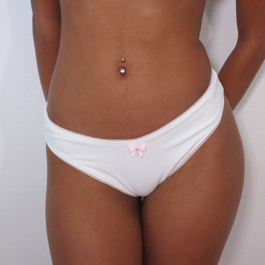LAILA Bikini Bottoms : White Lycra & Pink Touch