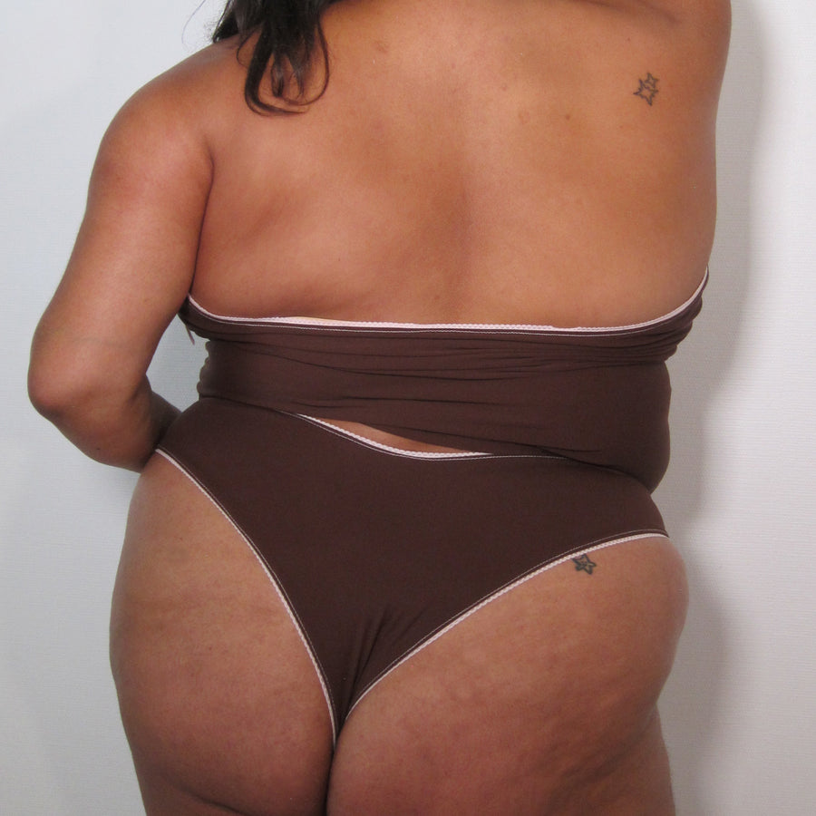 LAILA Bikini Bottoms : Brown Lycra & Pink Touch