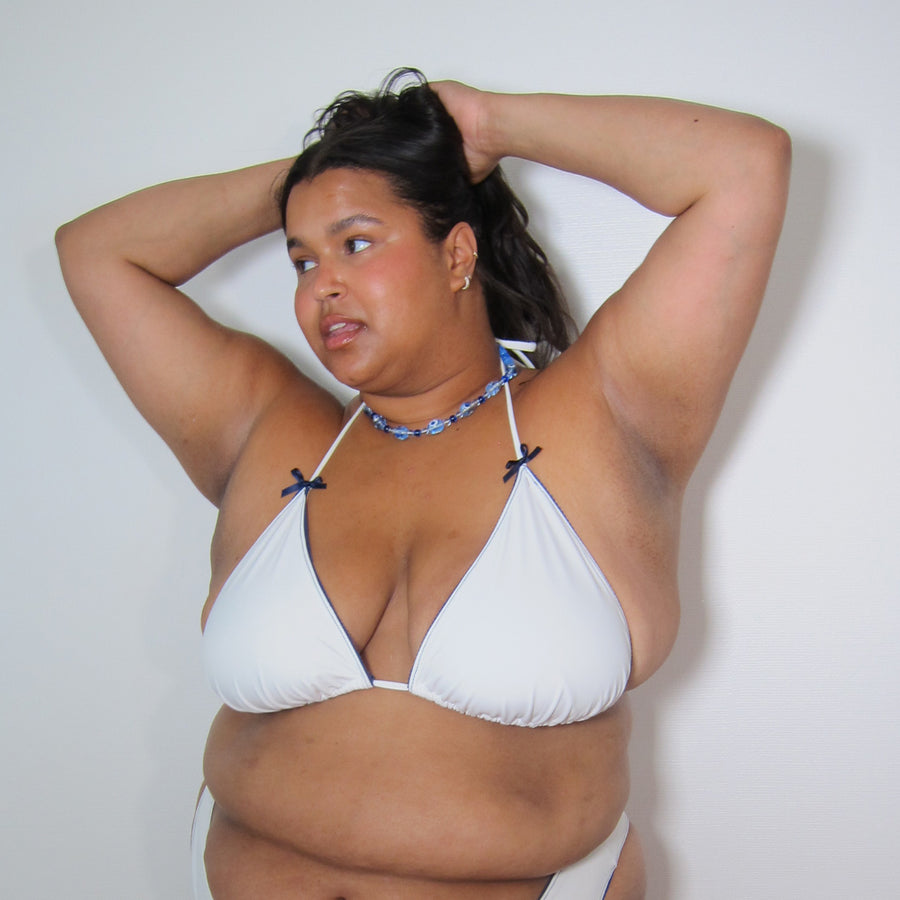 LOLA Bikini Top : White Lycra & Navy Touch