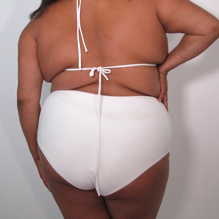 RIVIERA Bikini Bottoms : White Lycra & Pink Touch